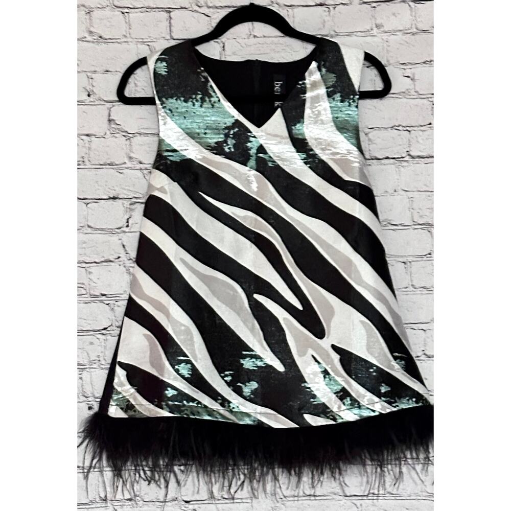 BEREK Mix-Media Wearable Art Embellished Party Girl Zebra Tank-Top Size Small